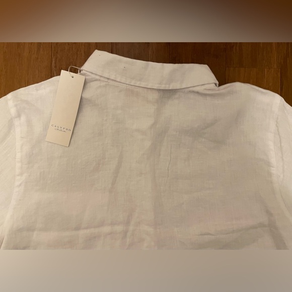 Calypso St Barth NWT 100% Linen White Blouse Top Cropped Button XL - Picture 7 of 9